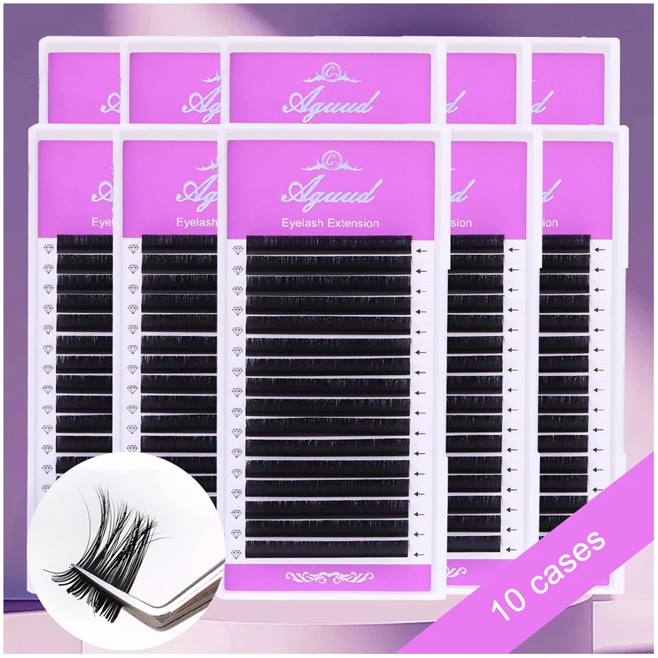 Aguud atacado 10 casos/lote extensão de cílios coreano pbt fibra flase cílios preto fosco c cc d dd onda clássico olho lash maquiagem