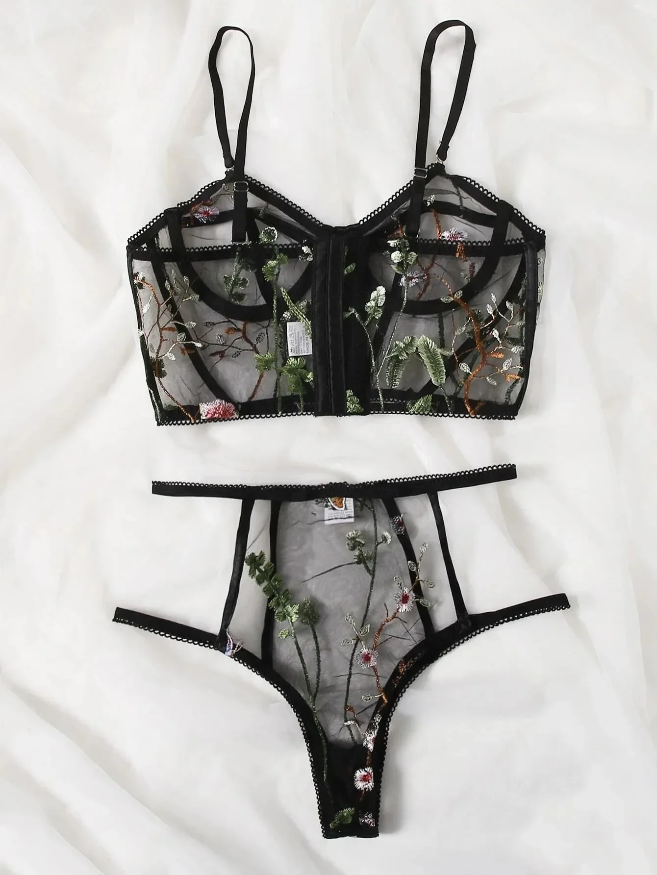 Lencería Sexy con bordado de flores para mujer, ropa interior Sexy, Tanga traviesa de talla grande, ropa de dormir para damas