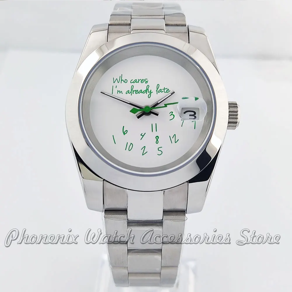 nh35 watch 39mmWatch Who cares im already late Watch green dial No Logo Sapphire Crystal Glass NH35 Automatic Movement men watch