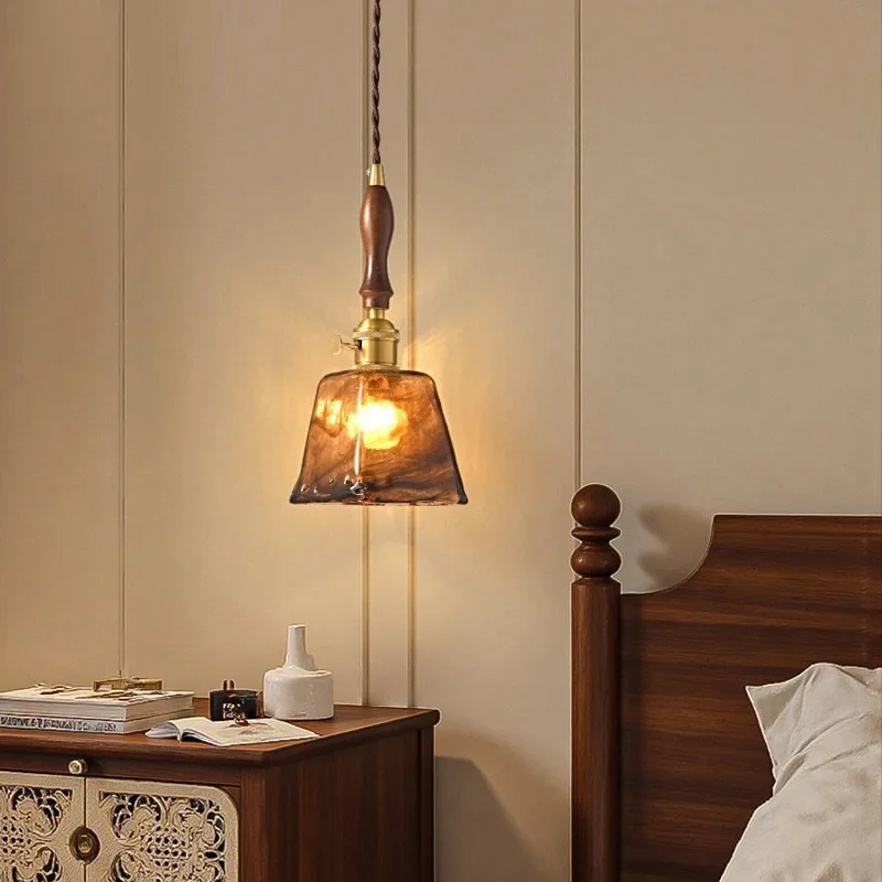 American retro bedroom bedside chandelier antique light luxury high-end glass adjustable lifting atmosphere restaurant light