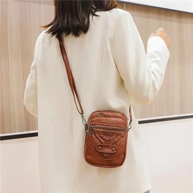 Ladies Small Bag Retro Soft Leather Messenger Bag Women PU Shoulder Bag Handbag Mobile Phone Wallet