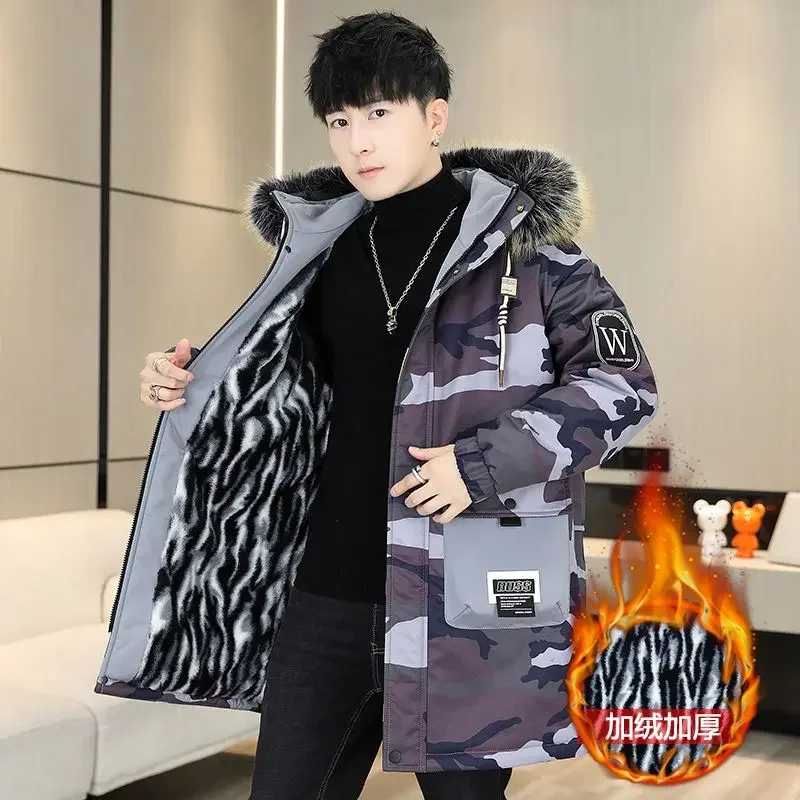 

Teenagers Velvet Tops Men Men's Winter New Pie Overcomes Medium and Long Jackets To Keep Warm Versatile Retro Cotton Clothes,