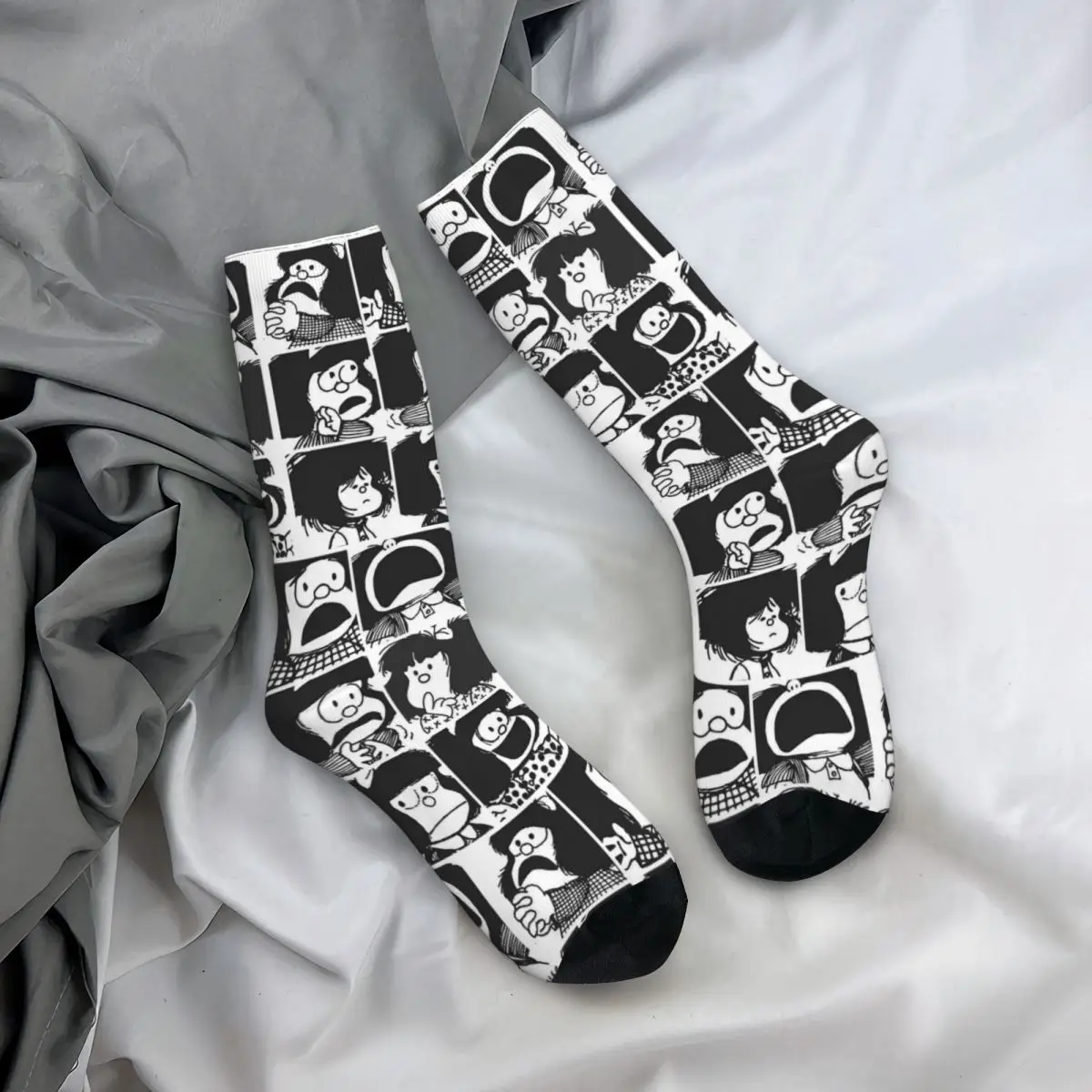 Casual Mafalda Collage Basketball Socks Cute Kawaii Polyester Crew Socks for Unisex