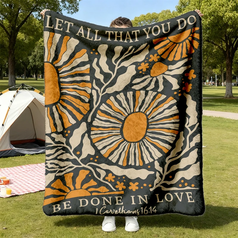 Let All That You Do Be Done in Love, Floral Christian Vintage, Bible Verse, Inspirational Flannel Blanket Flannel Throw