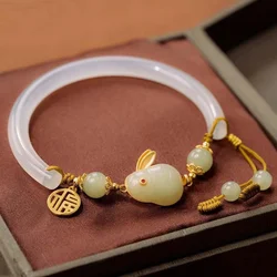 New Jade Rabbit Bracelet Weave Rope Adjustable Vintage Beads Bracelets Chinese Style Vintage Hand Ornaments Jewelry Gifts