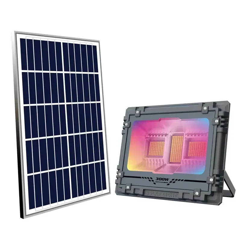 Outdoor RGB 60W-800W LED Solar Flood Lights with Remote Control IP67 Rated for Courtyard Garden & Hotel