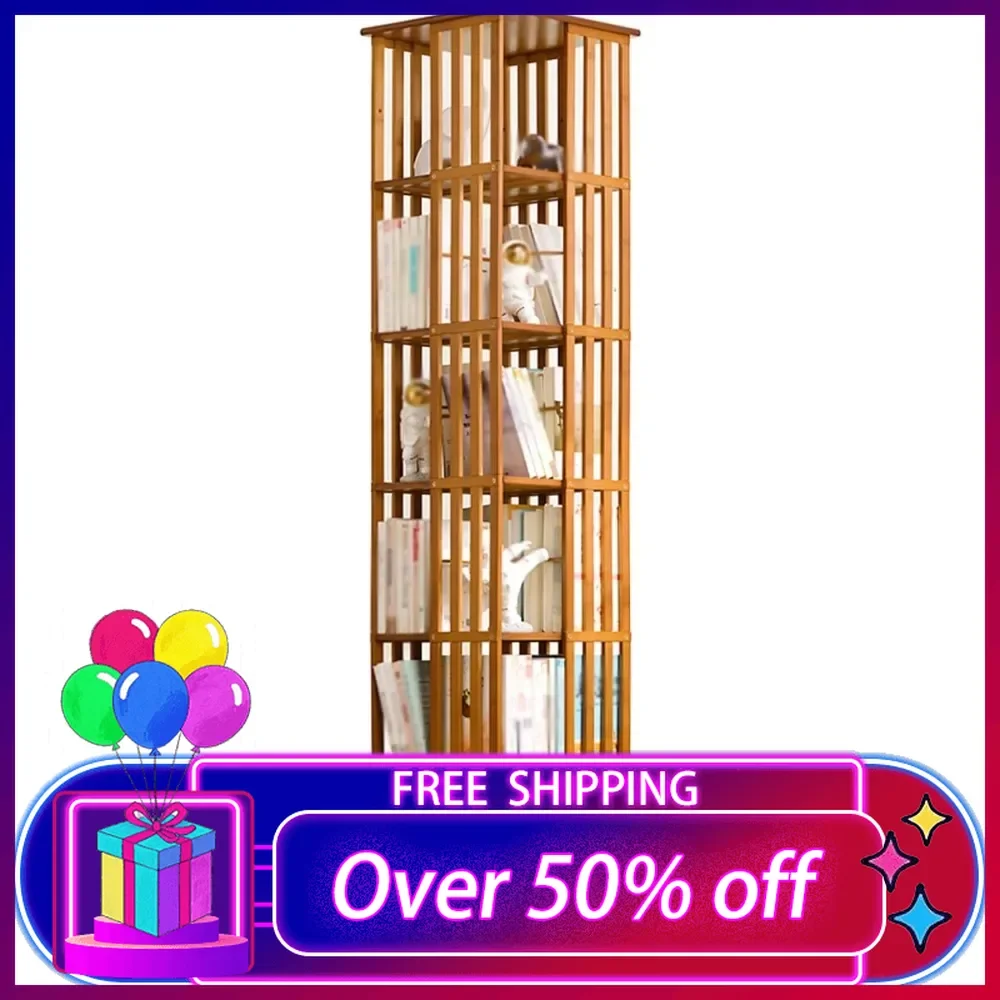 

360 Rotating Bookshelf Tower, 6 Tier Rotating Bookshelf,with Open Design Shelving,Floor Standing Book Shelf Organizer(Tea Color)