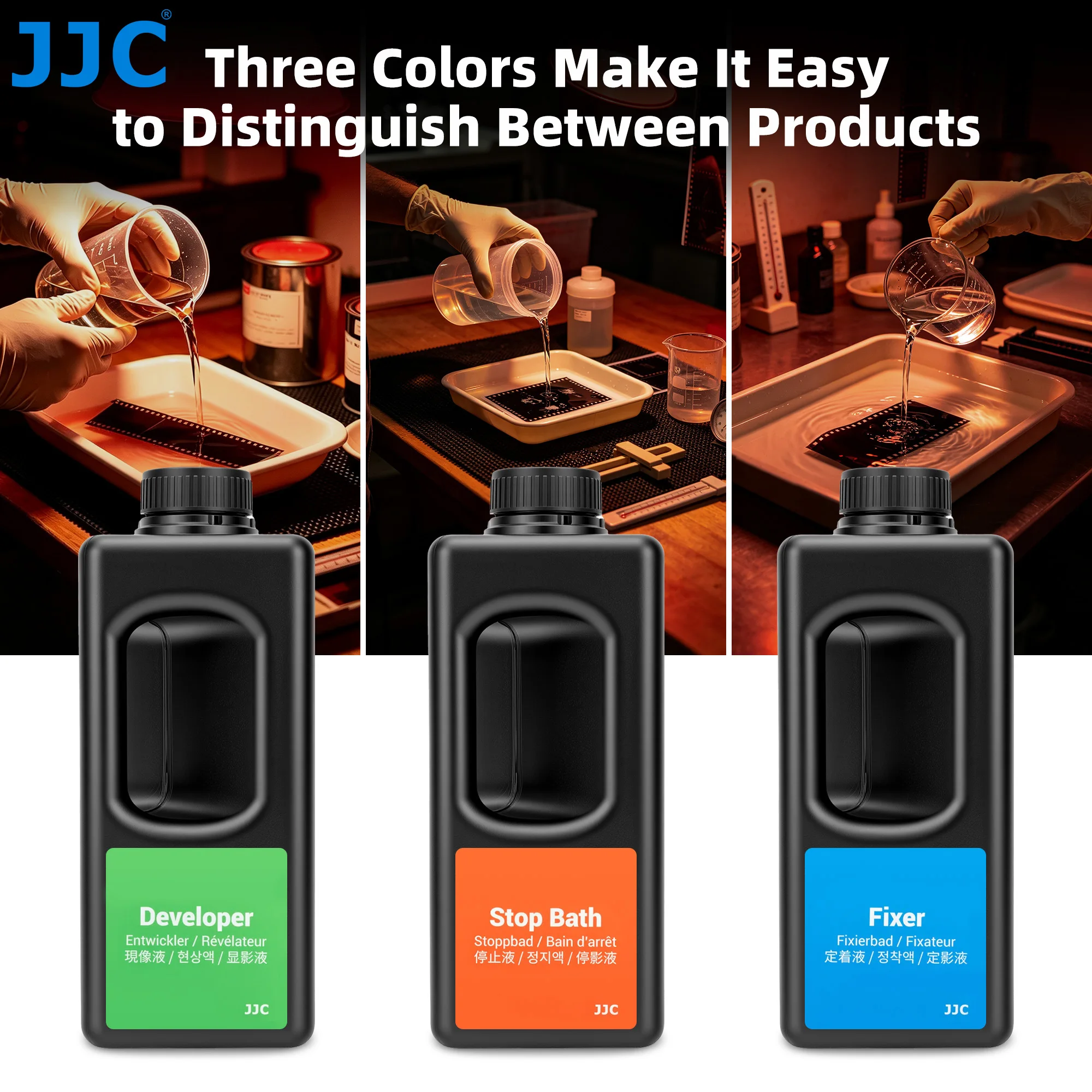 JJC 3pcs 1000ml Darkroom Chemical Storage Bottles Film Developer Liquid Container With Measuring Cup Film Developing Equipment
