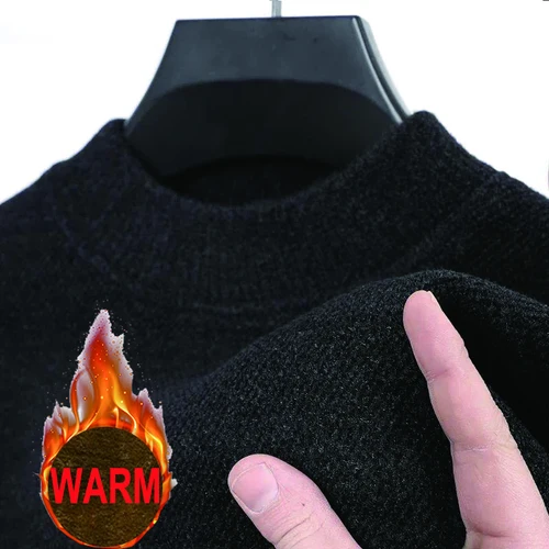 Imagen 2 del producto 100% suéter de cachemira de visón puro para hombre, jerséis con cuello redondo, suéter de punto de visón de talla grande, Tops de invierno para hombre, jerséis de manga larga 4XL