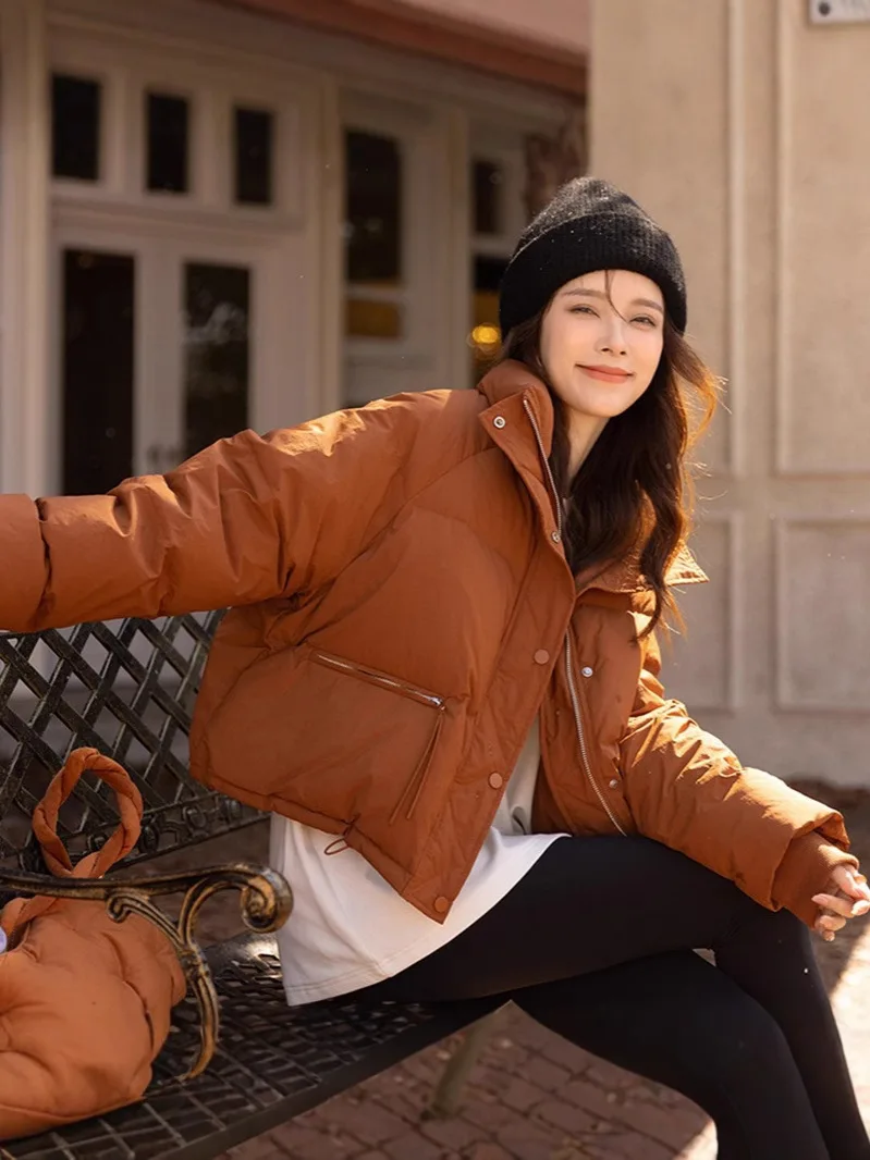 

Женская зимняя куртка-парка с круглым воротником из биохлопка, мягкая, цвета шампань, в корейском стиле, с декором из перьев