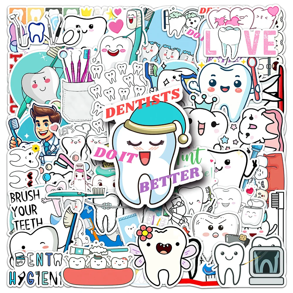 10/30/50pcs Funny Cute Cartoon Protect Teeth Graffiti Stickers Tooth Decals Laptop Suitcase Phone Diary Stationery Sticker Toys