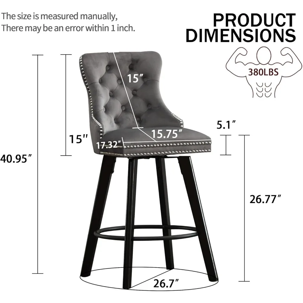 مجموعة مخملية دوارة حديثة من العصور الوسطى مكونة من 4 كراسي بار وظيفة دوارة 360 درجة مع مسند ظهر ومنصات للقدم مناسبة لقضبان المطبخ