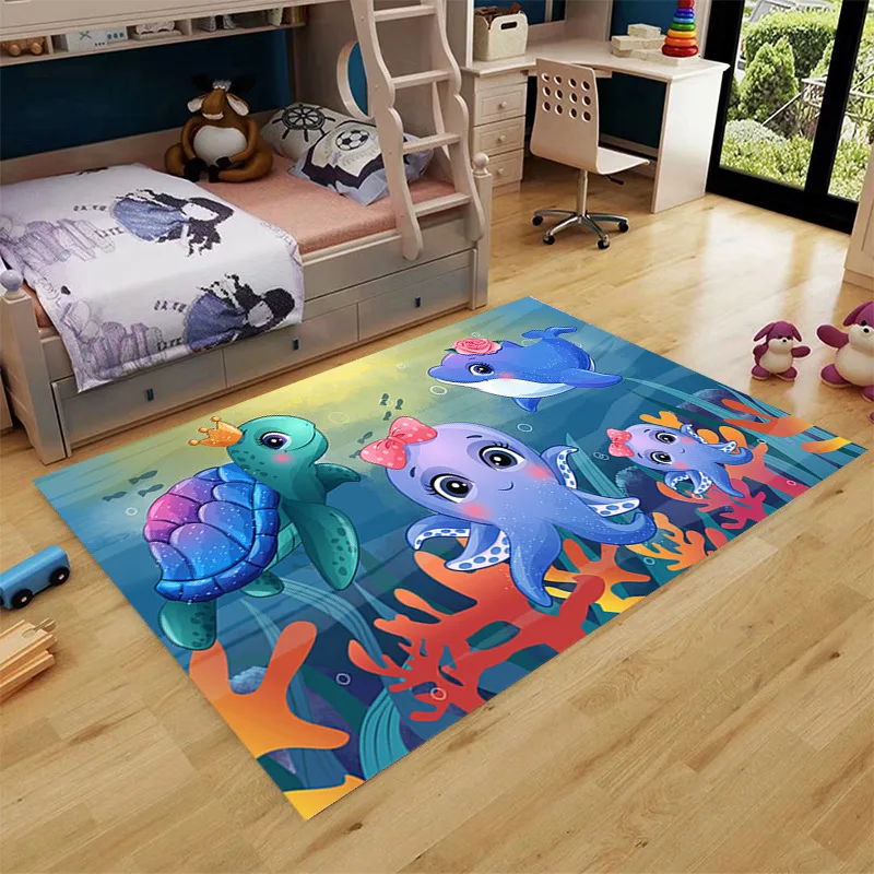 3D Print Cartoon Underwater World Living Room Carpets Home Entrance Door Mat Non-Slip Hallway Bedroom Bathroom Kitchen Floor Rug