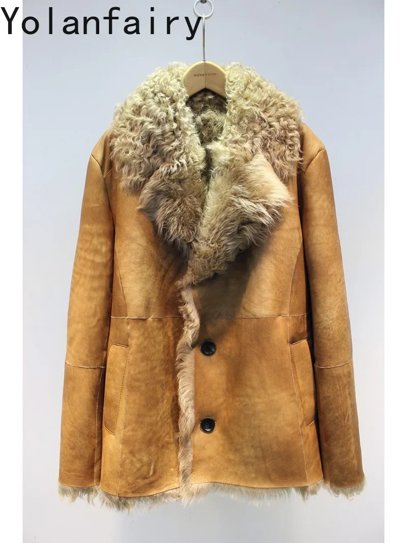 YOLANFAIRY Real Fur Coat Men High Quality Vintage Soft Natural Sheepskin Shearling Fur Coats Man Winter Thick Warm Outerwear