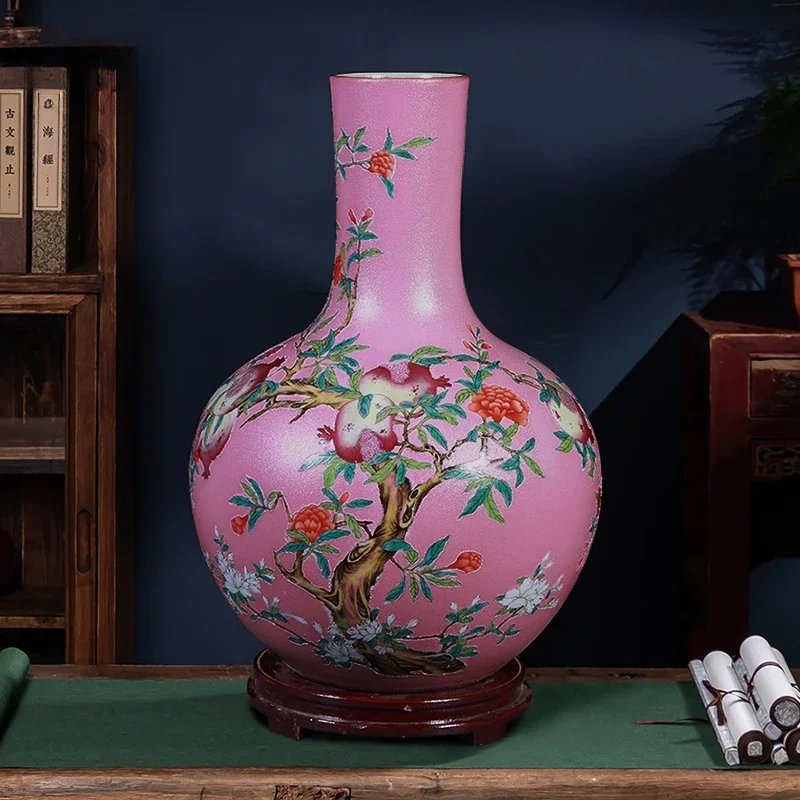 LYN Jingdezhen ceramic vase living room flower arrangement Chinese pastel hand-painted celestial ball vase porcelain