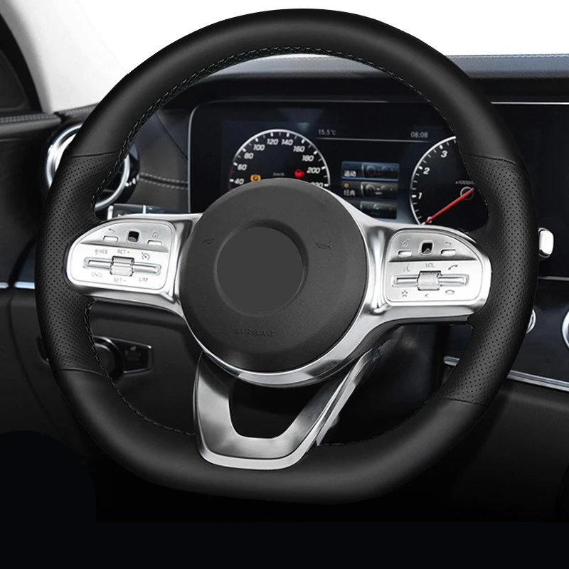

Car Steering Wheel Cover for Mercedes-Benz S-Class W222 GLC A-Class W177 C-Class W205 E-Class W213 DIY Hand Stitched Leather
