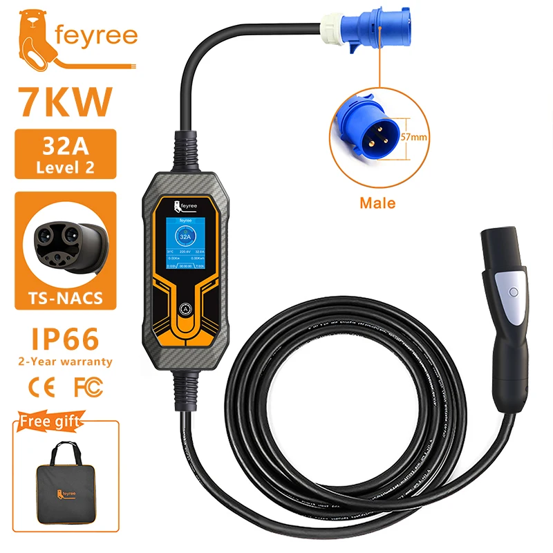 

Feyree 85V-264V ev charger CEE 32A TS-NACS 7kw EV портативная электрическая ev зарядная станция для автомобилей Tesla