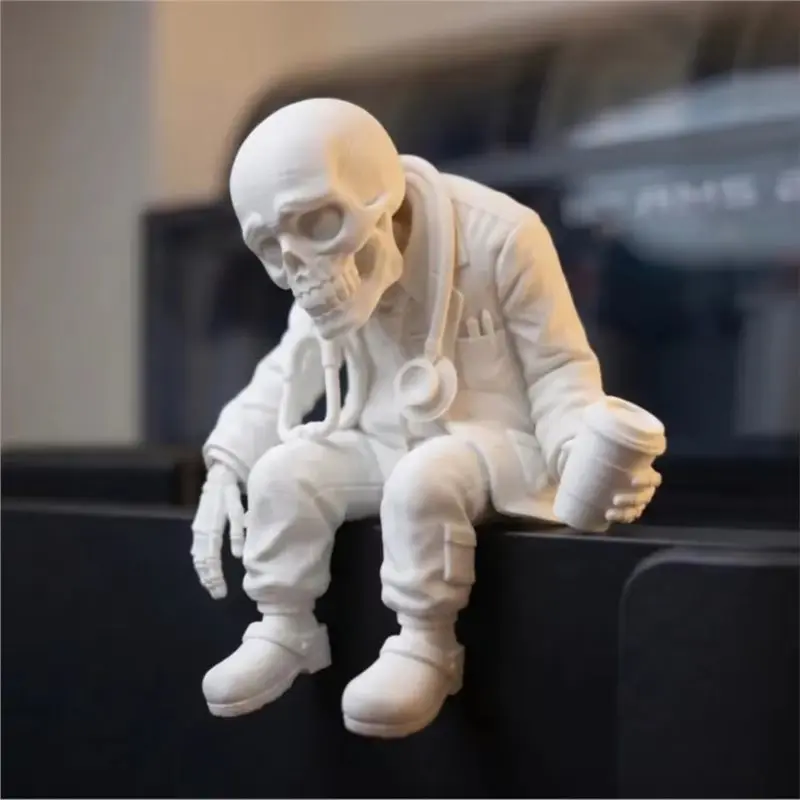 SEWS-Funny Halloween Desk Ornament 3D-Printed Tired Medical Worker Work Figure Skeleton Doctor Statue Figurine