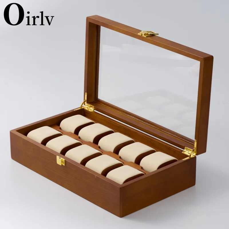 Oirlv New Wood Watches Box Organizer bottom Wooden Watch Display Fashion beige Storage Watch Holder Watch Cases For Men