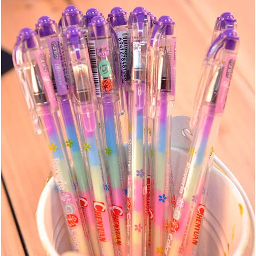 6 Pcs / Lot New Korean Stationery Cute Design Ink 6 Colors Highlighter Pen Marker Stationery Point Pen Colorful Writing Supplies