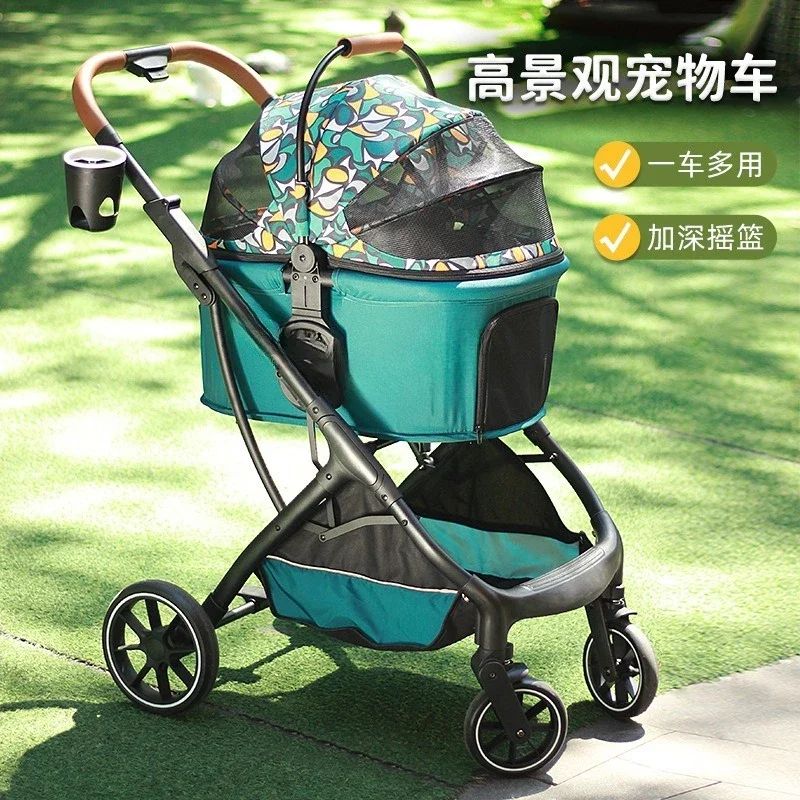 Pet dog trolley, cat out trolley, foldable multi-cat and dog separated large space pet