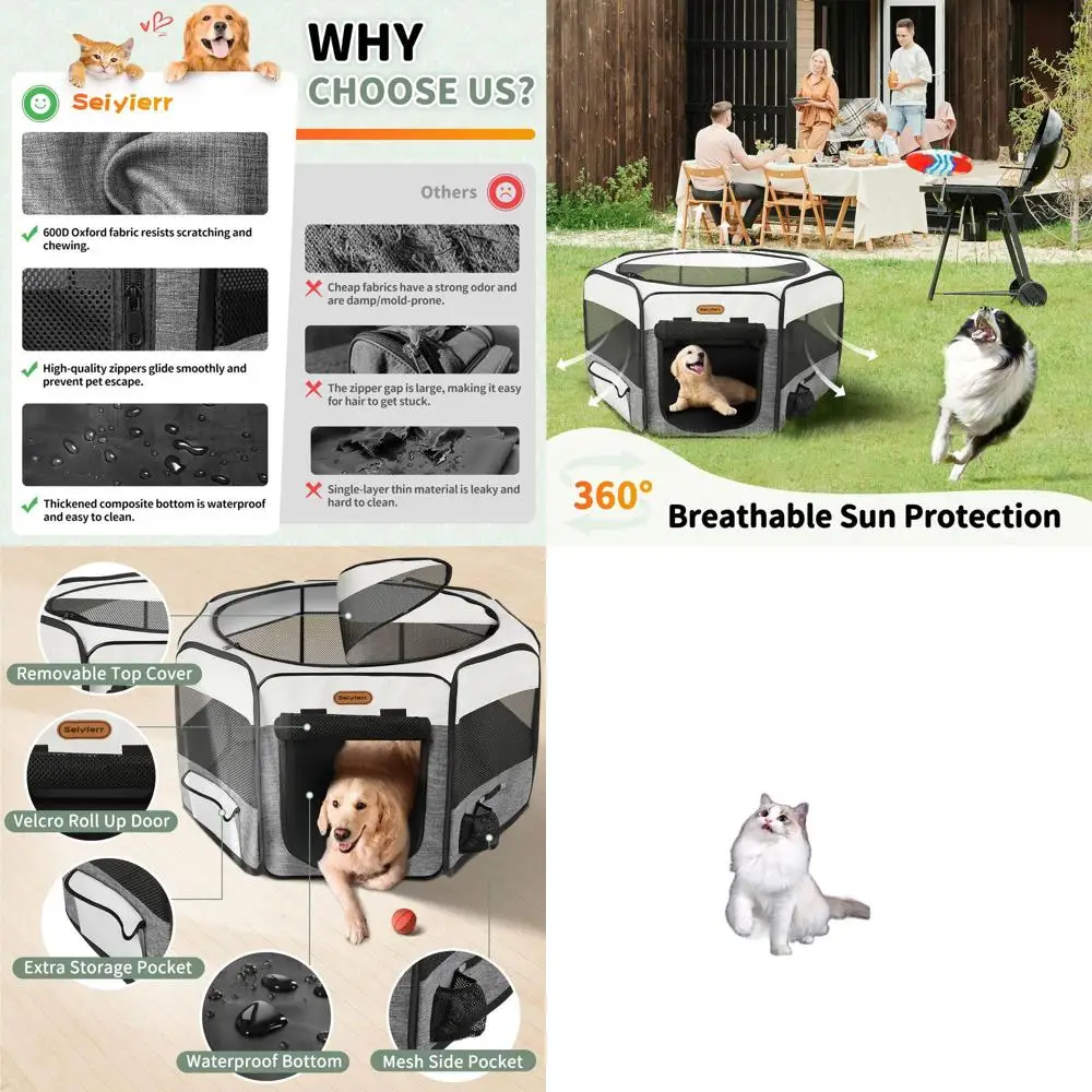 

Portable 45 Dog and Cat Playpen, Pop-Up Exercise Pen for Indoor/Outdoor Use with Removable Shade Cover