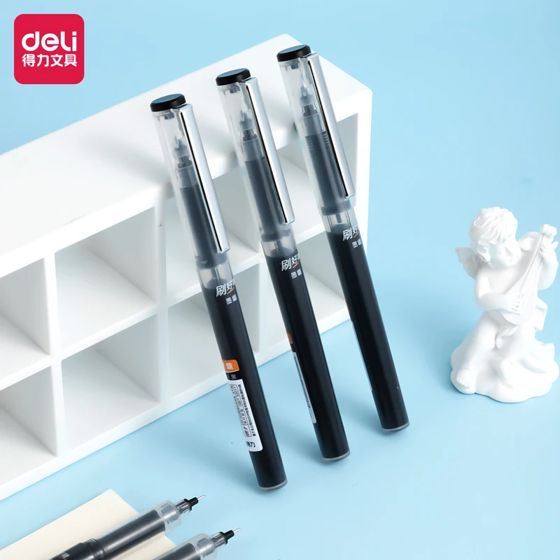 Deli-Bolígrafo líquido recto de gran capacidad, bolígrafo de Gel, material escolar, papelería, alta calidad, 0,5mm