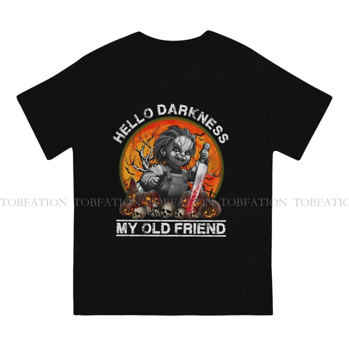 Child's Play Chucky Horror Film Pure Cotton TShirt Hello Darkness My Old Friend Halloween Basic T Shirt Men Tee Shirt New Design