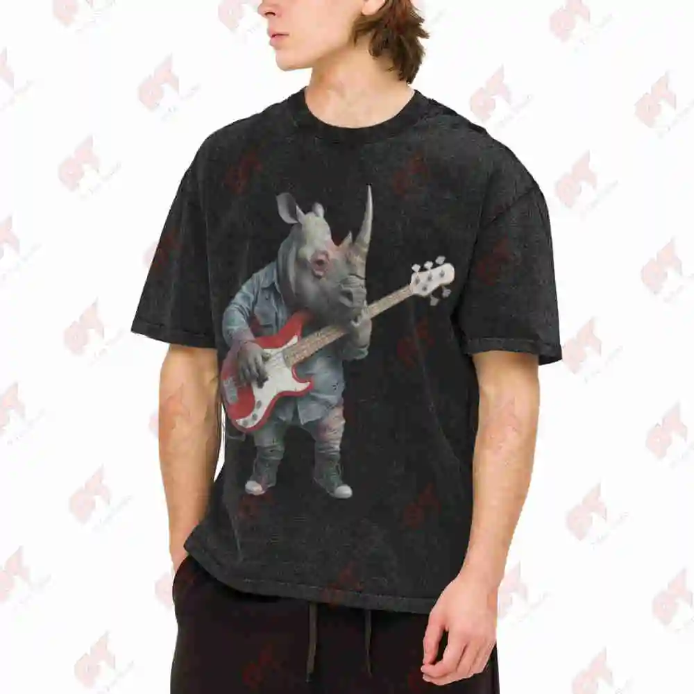 Rhinoceros Vintage Rhino Bassist Vintage Washed Tee Pure Cotton T-Shirt