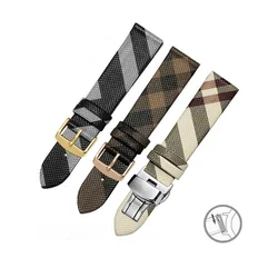 Quick Disassembly Plaid Pattern Genuine Leather Strap 12 14 16 18 20 22mmBlack Brown Bracelet For BURBERRY Men Women WatchChain