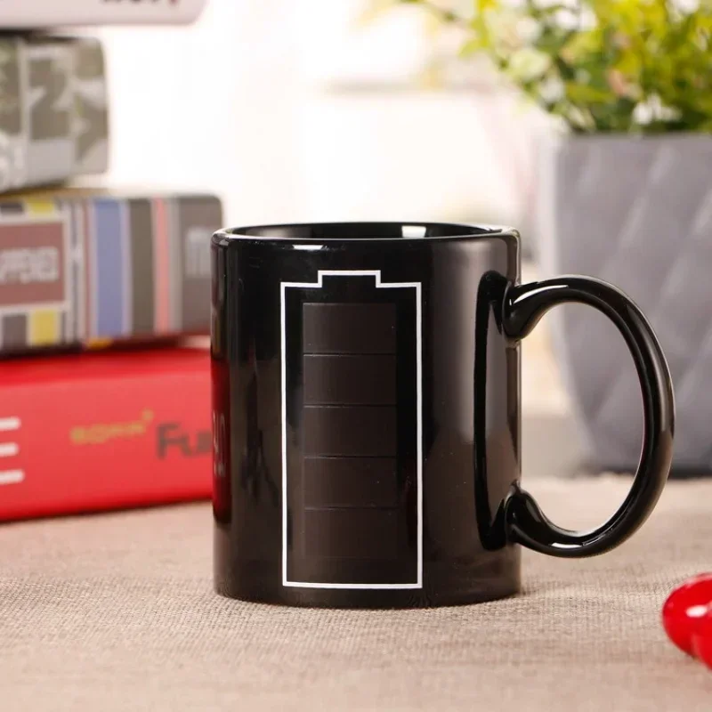 Color Changing Ceramic Cups Creative Battery Pattern Heat Sensitive Color Changing Mug Anti-scald Coffee Tea Milk Mugs Gifts