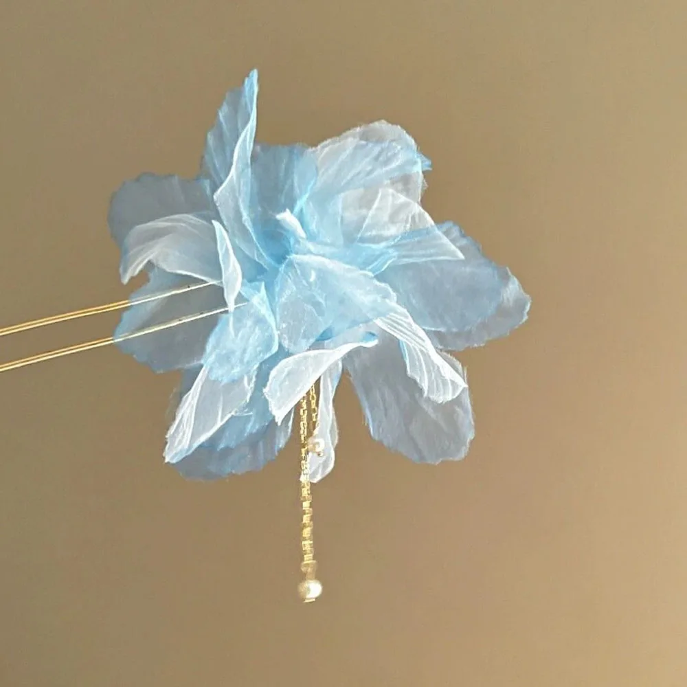 1/3 قطعة دبوس الشعر على شكل حرف U دبوس الشعر الصيني الجديد دبوس الشعر الجنية الرجعية يدويا زهرة الحرير الكبيرة شرابة دبوس الشعر ملحقات الشعر