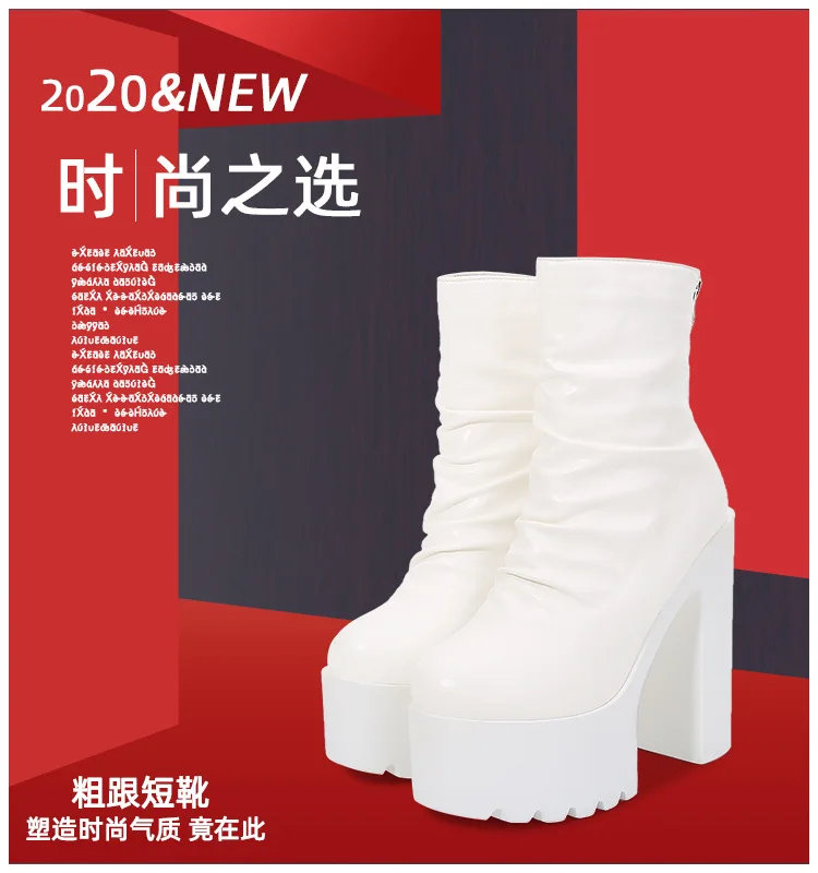 Ultra-high-heeled Booties Female Spring and Autumn 2023 New Thick Heel Catwalk Show Waterproof Platform Zipper High Heels