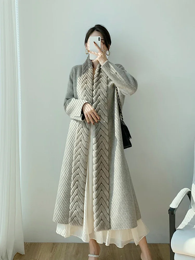 Autumn And Winter 2022 New Lp Mink Wool Double Faced Cashmere Wool Coat High-end Medium Long Wool Coat Women