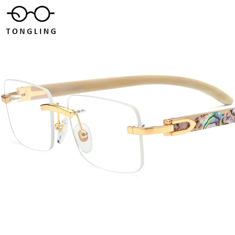 2025 New Natural shell White Buffalo Horn Natural Black Horn Leg frameless glasses frame can be fitted with prescription lenses