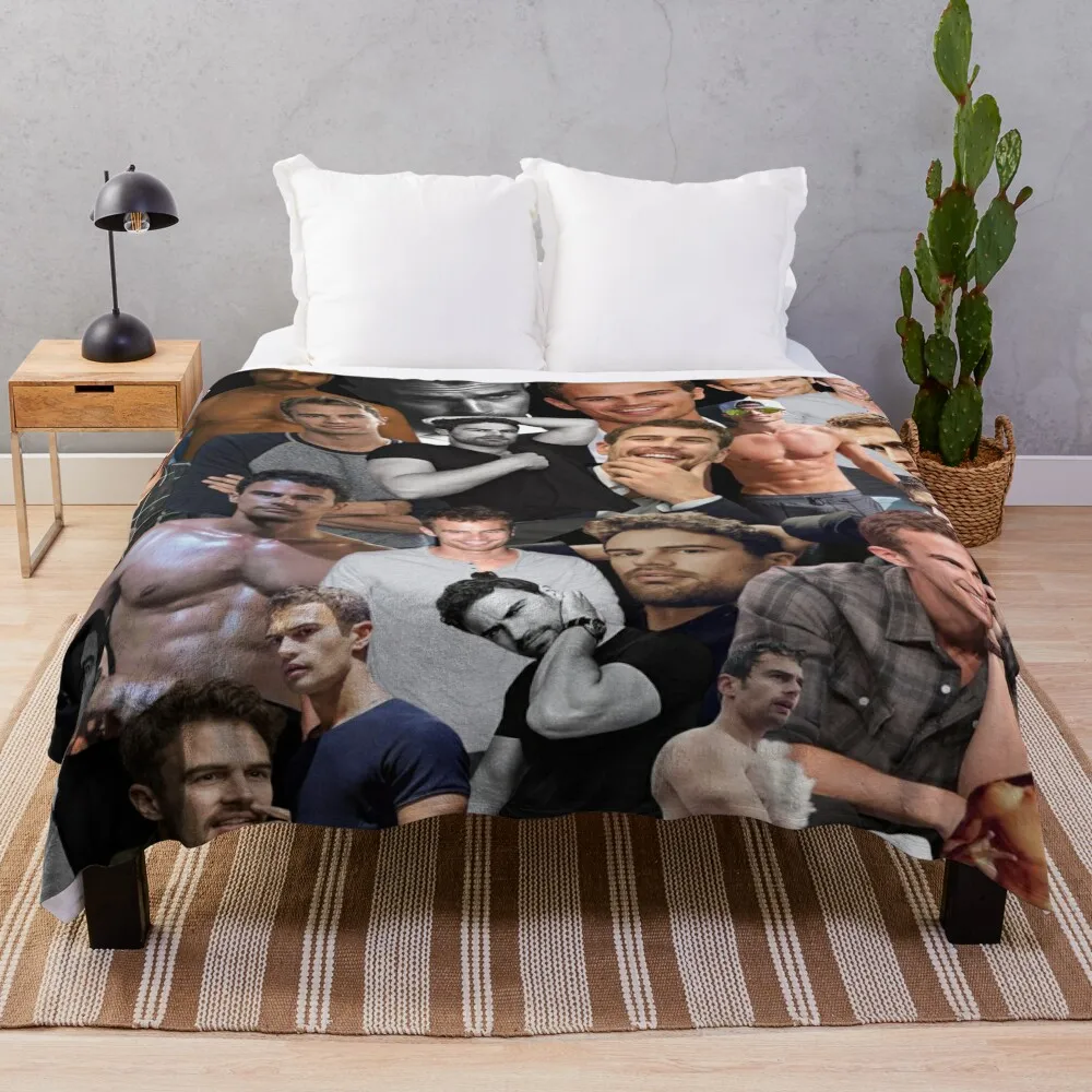 

theo james photo collage Throw Blanket Giant Sofa Blanket wednesday Dorm Room Essentials Multi-Purpose