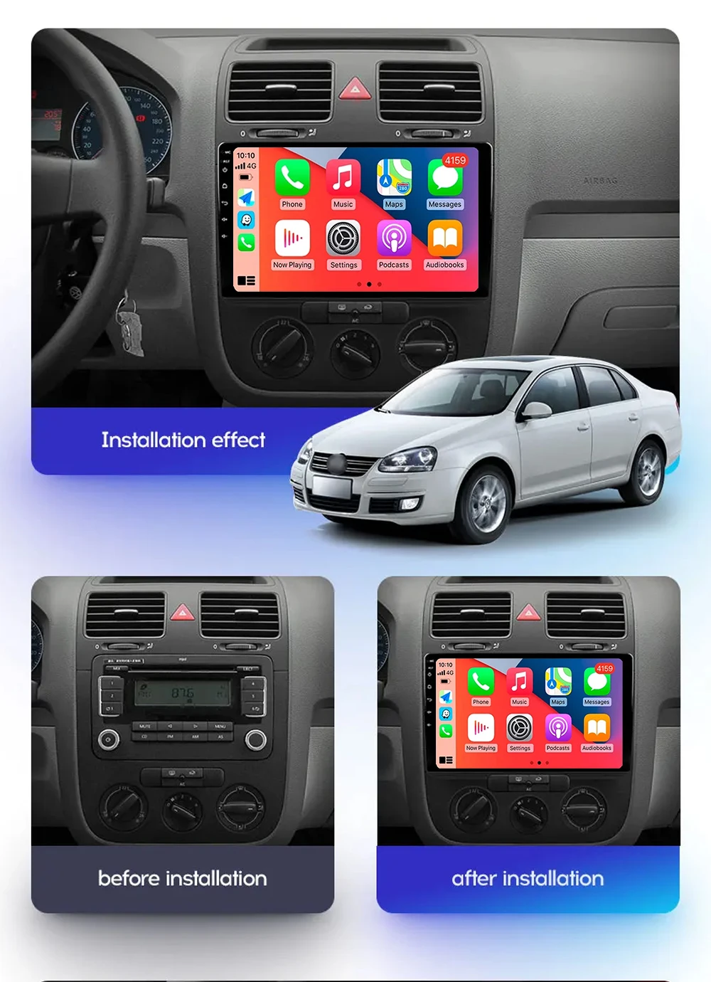 Android 14 Carplay Auto For Volkswagen Jetta 5 2005 - 2010 Car Radio Multimedia Video Player Navigation GPS  No 2Din 2 Din DVD