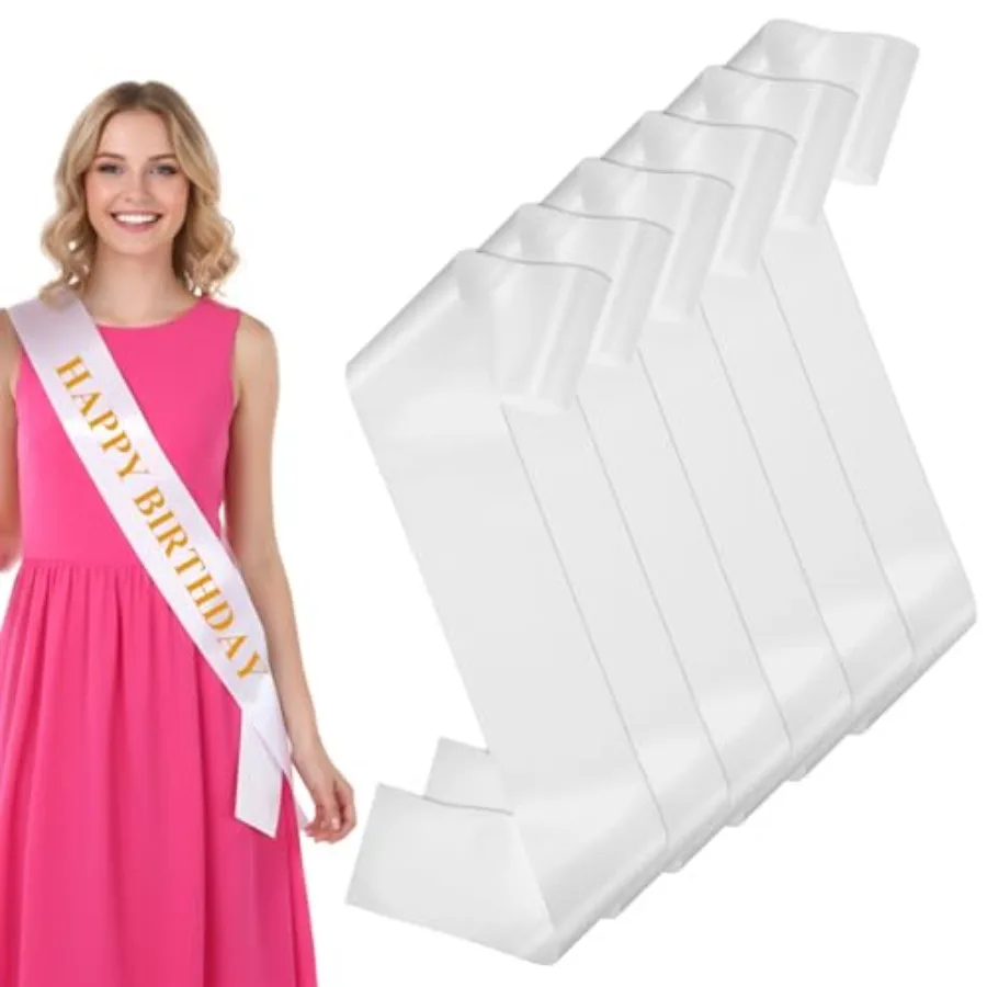 

6 Pcs White Sashes Blank Sash White Plain Sash for Birthday Wedding Graduation Beauty Pageant Bridal Shower Event Use Polyester