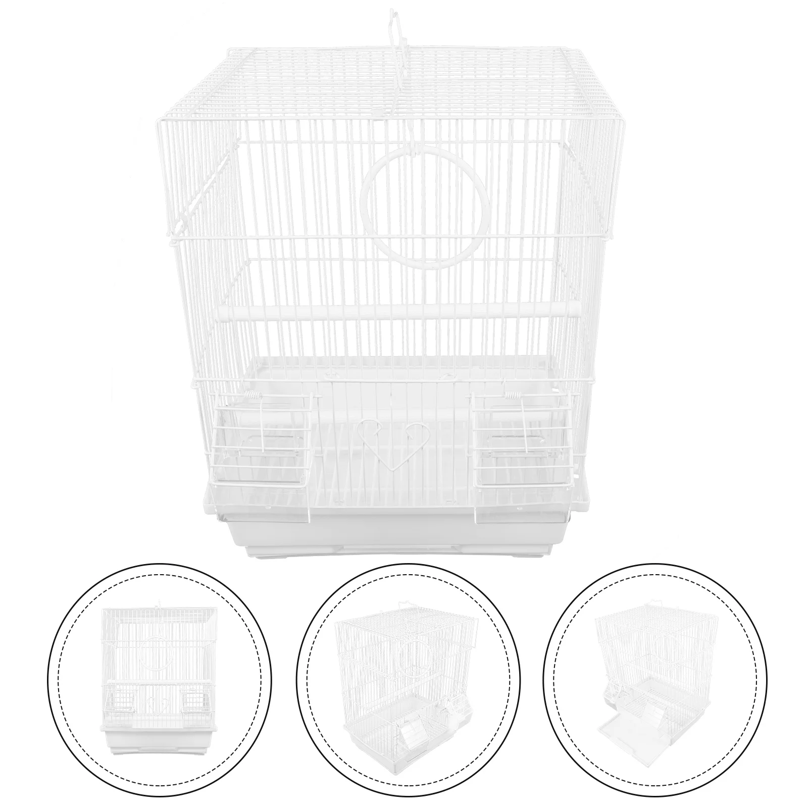 

Iron Breathable Bird Cage for Parrot Travel White Wire Pet Carrier Portable Outing Hiking Large Vision Space Easy for Birds