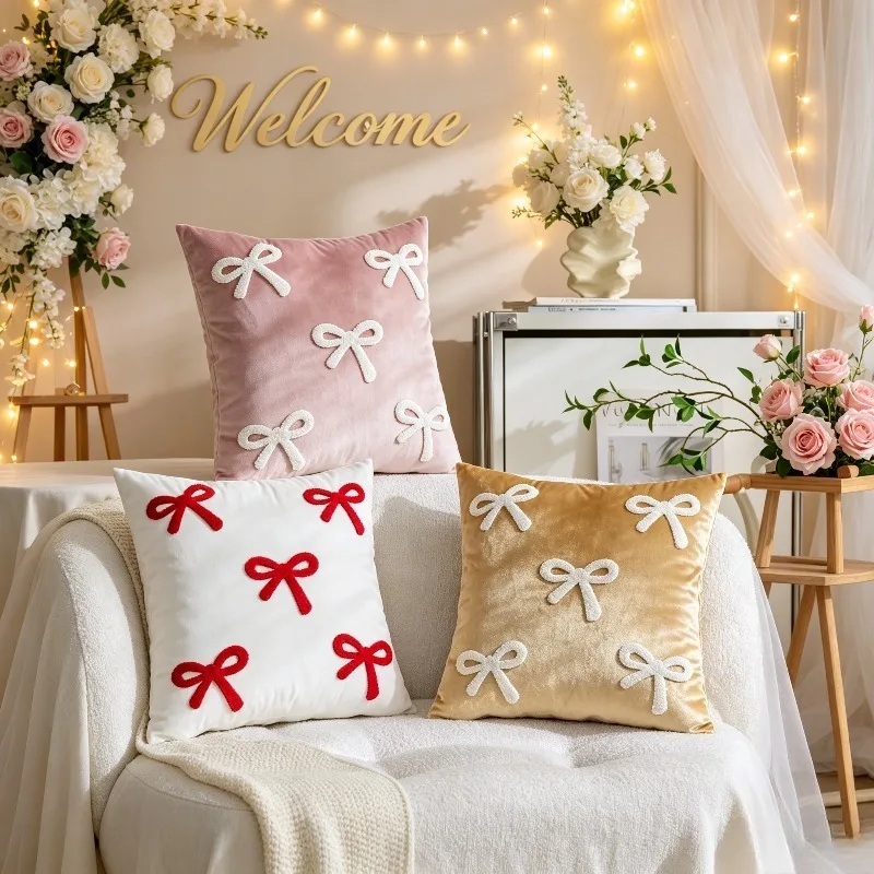 2 Piece Solid Color White Velvet Cushion Cover Minimalist Pressed Edge Pillow Cases Square Home Decorative Cushion Cover 45*45cm