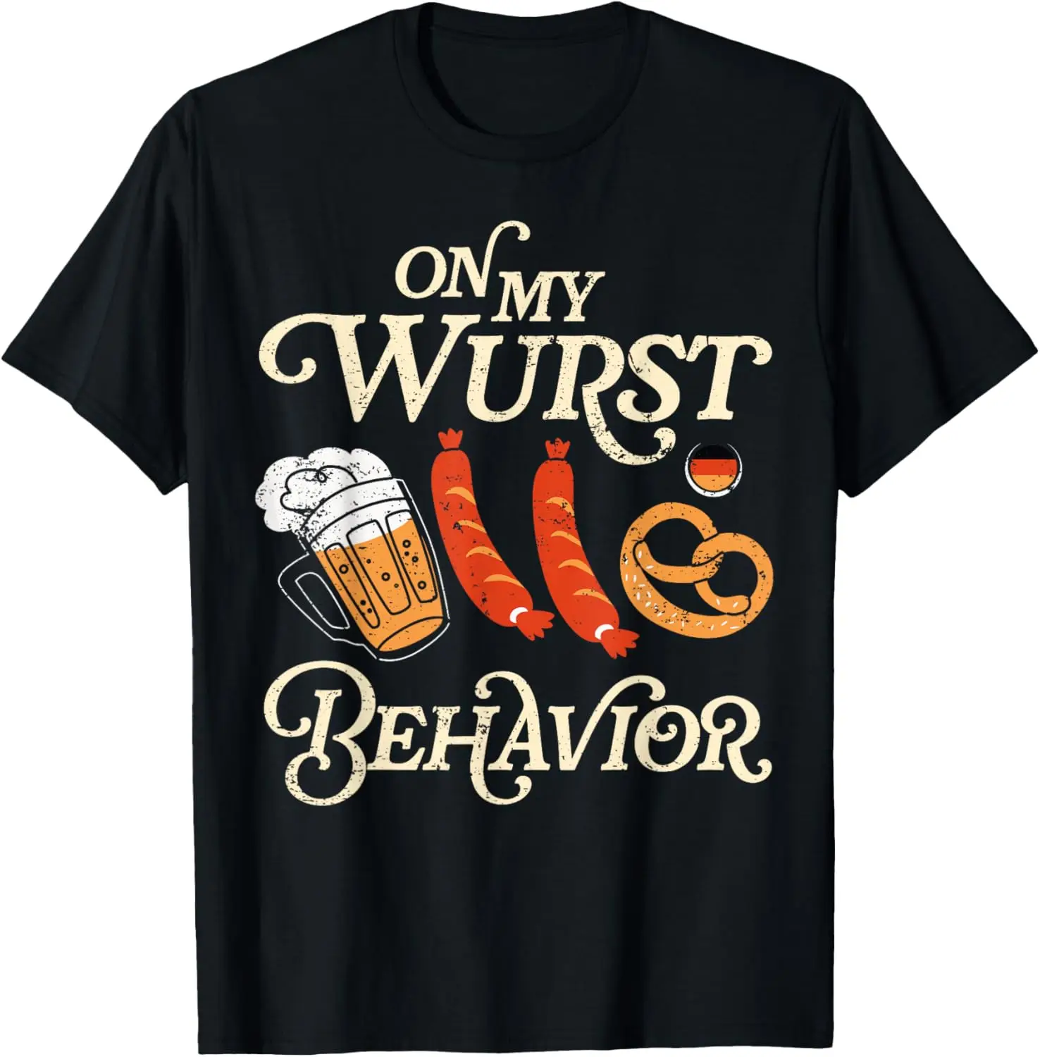 Oktoberfest On My Wurst Behavior Funny German Beer Bratwurst T-Shirt