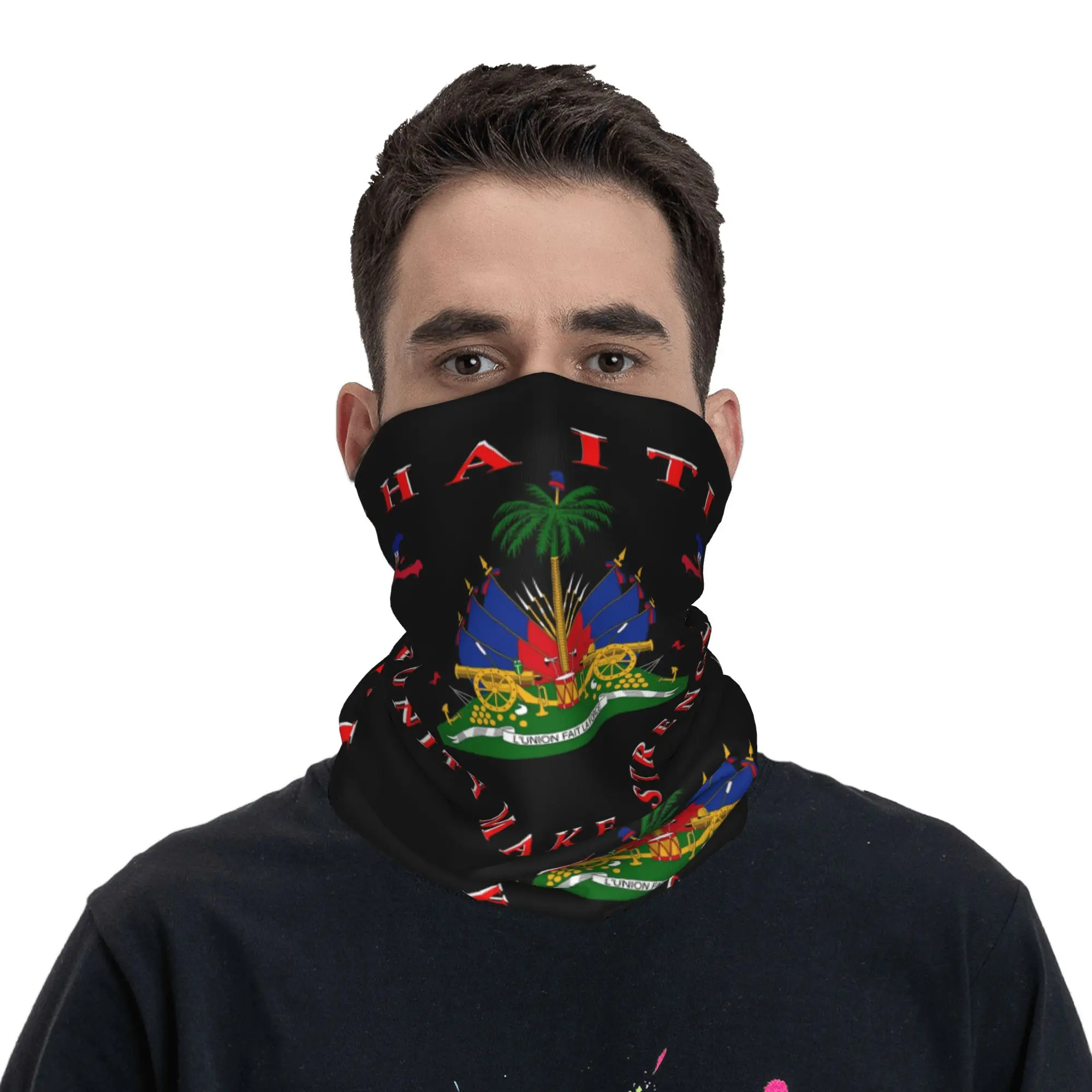 Haiti Coat Of Arms  Haitian Flag Bandana Neck Gaiter Mask Scarf Multi-use Face Mask Fishing for Men Women Adult All Season view 2