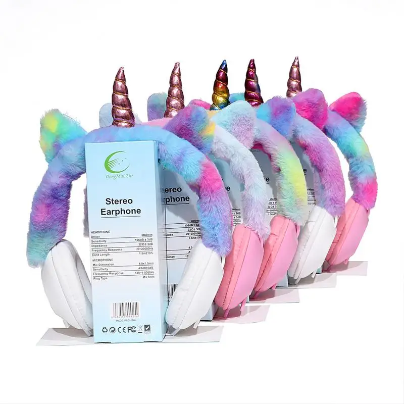 Unicorn Headphones - Over Ear Wired Girls Kids 1.2m Length Cable 106dB Volume Headset with Microphone for Laptop MP3 Tablet PC