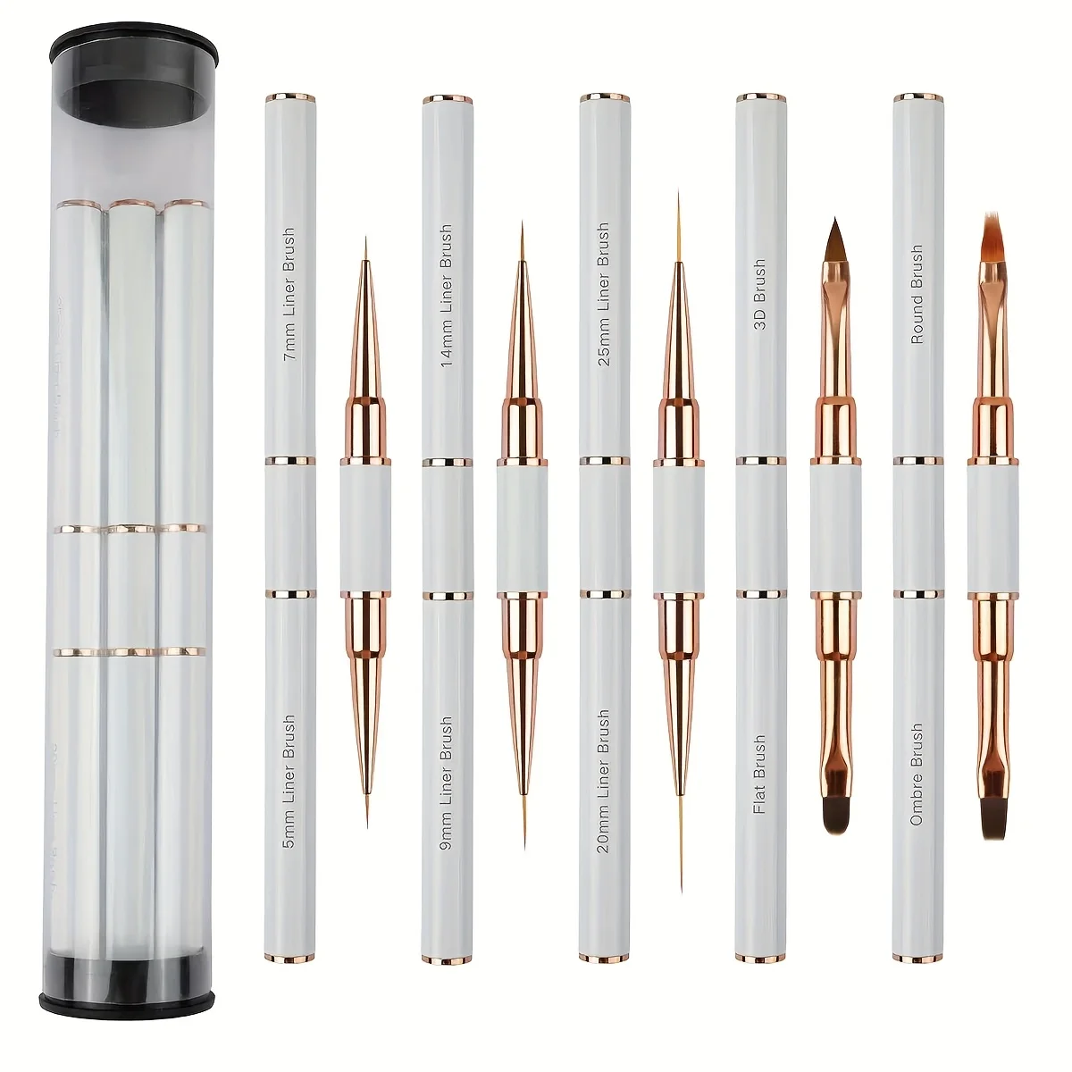 

5pcs 2-in-1 Dual-Ended Nail Art Brush Set | Hypoallergenic, Fine Liners & Angled Brushes, Nail Salon Pen Caps