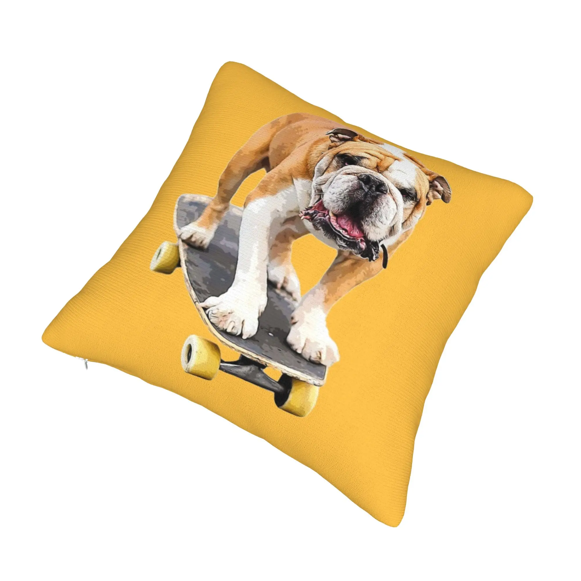 Modern Bulldog On Skateboard Cute Puppy Dog Cushion Cover English British Bulldog Pets Dog Throw Pillow Case Bedroom Decoration