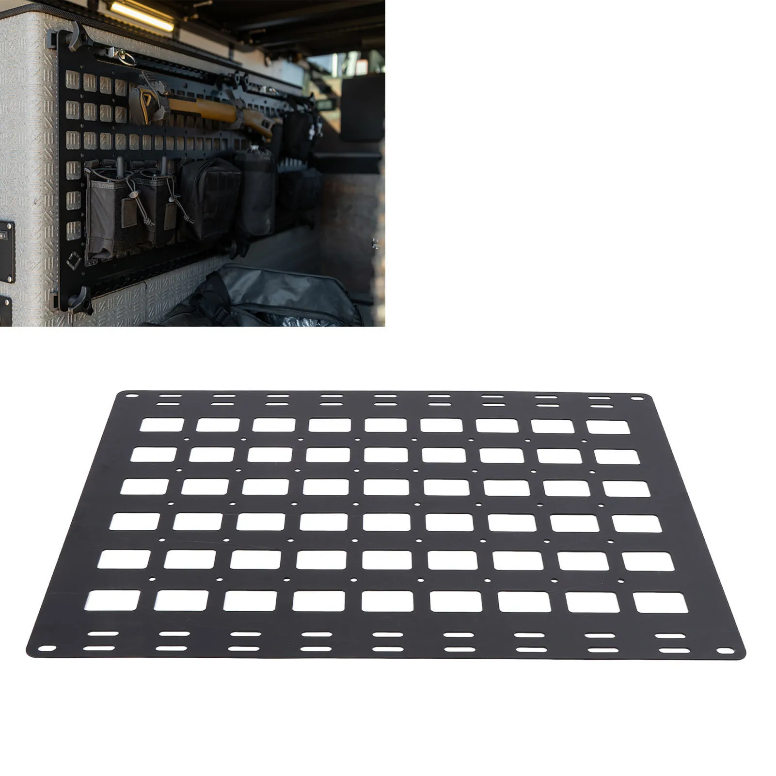 Truck Bed Molle Panel Rack Alloy L Track Storage Organizer Cargo Storage Molle Panel 800x600x2mm for Cars SUVs Pickup Van RVs
