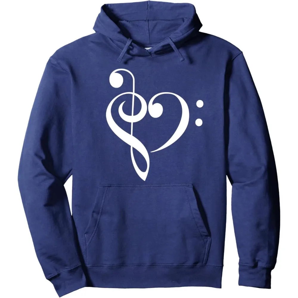 I Love Music Heart Treble Bass Clef Pullover Custom Graphic Hoodie Unisex Harajuku Streetwear Fall Winter Long Sleeve Tops
