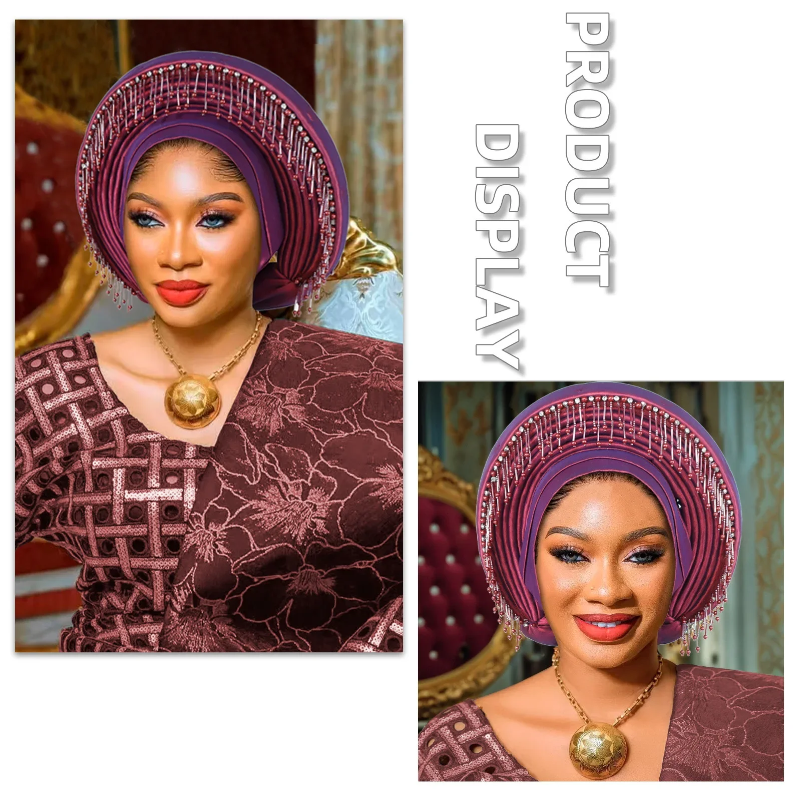 

Elegant African Auto Gele Headtie Head Wraps Bonnet Turbante Mujer Beading Tassels Turban Cap for Women Nigeria Wedding Headwear