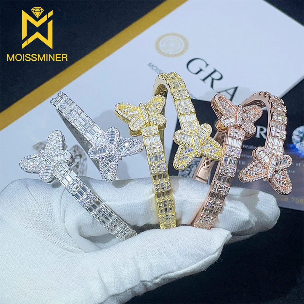 

Butterfly Baguettes Moissanite Cuban Chain Link Bracelets For Women S925 Silver Iced Out Chain Pass Tester Hip Hop Jewelry