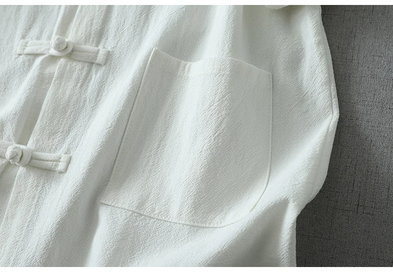 Chinese Style Casual Loose Short Sleeve Cotton Shirts Blouse Women Vintage Traditional Buttons Pockets Tops White Beige Clothing - view 4